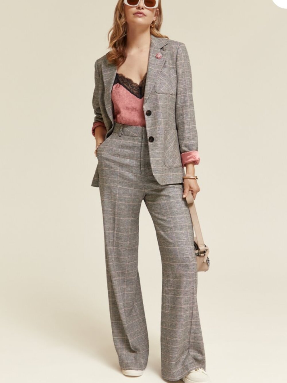 Scotch & Soda ! Prince Of Wales Check Single Breasted Blazer and wide leg pants